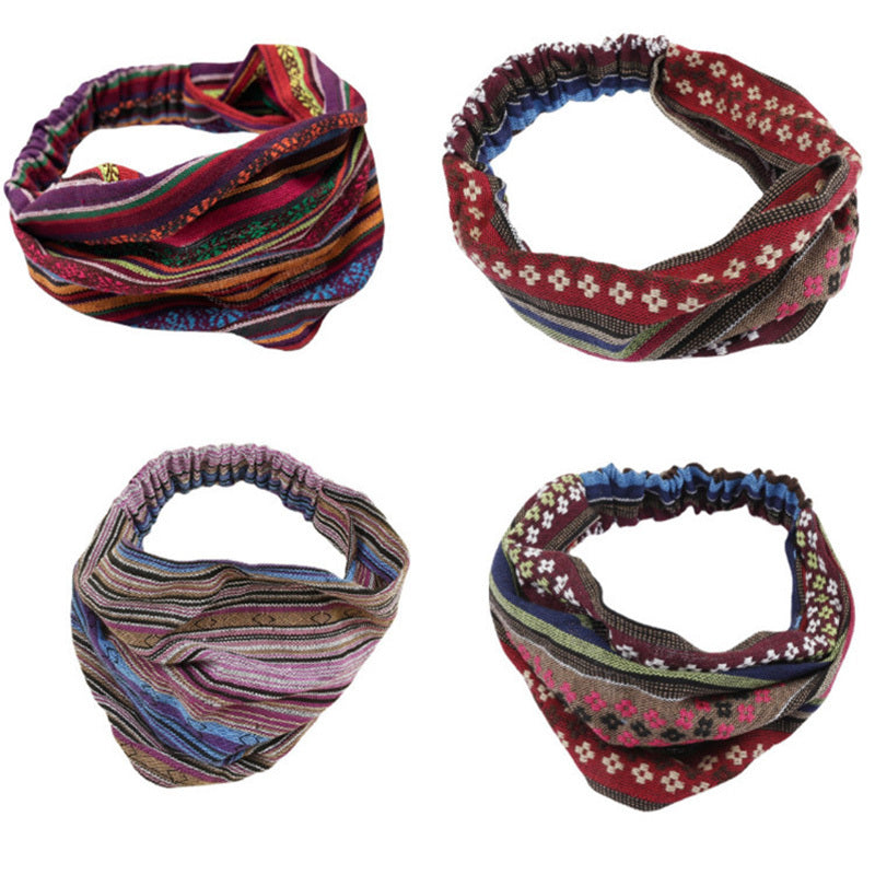 Fabric Retro Pattern Hairband Wide Turban Casual Ethnic Style Headband