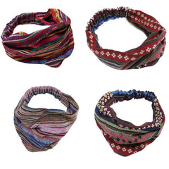 Fabric Retro Pattern Hairband Wide Turban Casual Ethnic Style Headband
