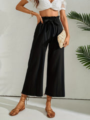 Wide Leg Lace Up Waist Pants