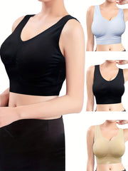 3-Pack Wireless Sports Bras, Comfy & Breathable, Running Workout Bra