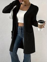 Open Front Ribbed Knit Cardigan