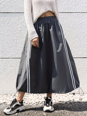 Striped Print Drawstring Skirts Casual Elastic Waist Maxi Skirts