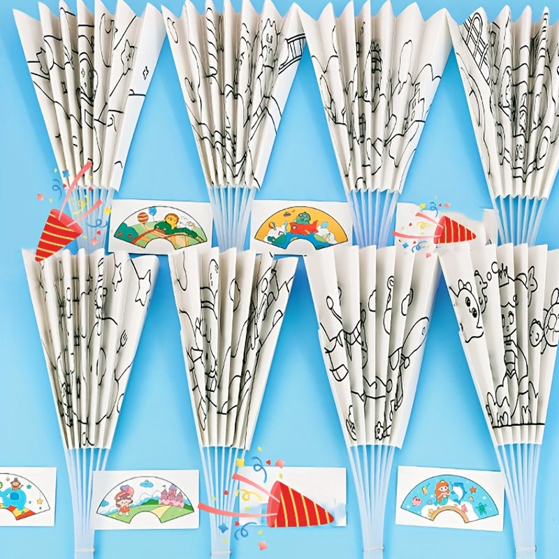 DIY Painting Graffiti Seven fold Fan Cartoon Coloring Folding Fan