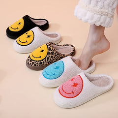 Women's Lightning Smile Face Slippers Warm Fuzzy Shoes Cozy Home Plush Slippers