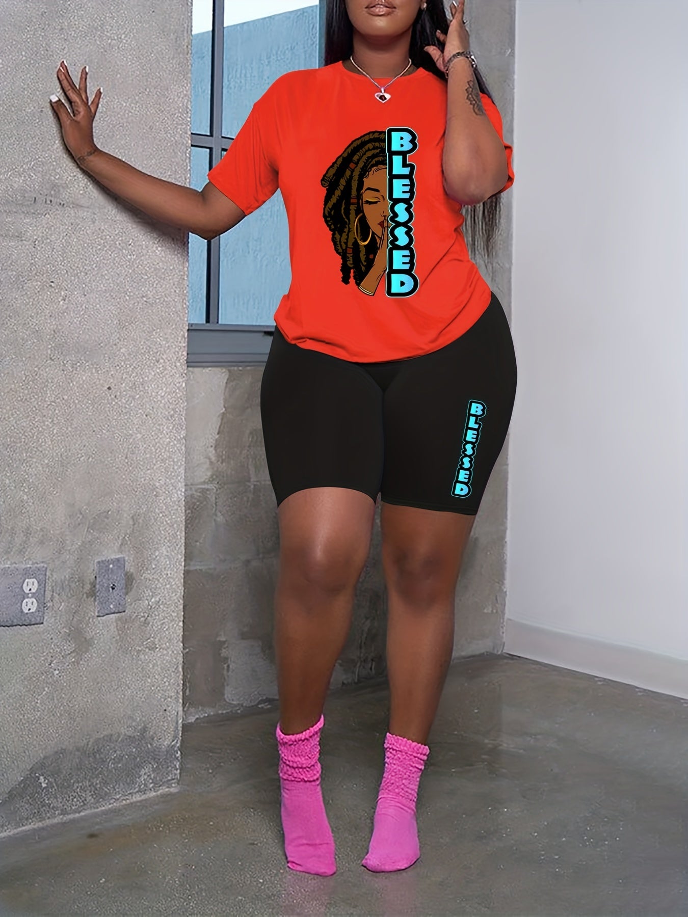 Casual Outfits 2 Piece Set Women's Figure Print Tee & Shorts Set