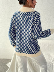 Allover Pattern Flat Collar Pullover Sweater Women's Clothing