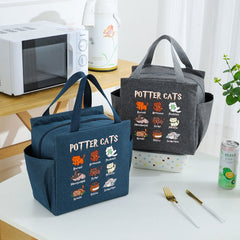 Cartoon Potter Cats Lunch Bag Insulated Oxford Cloth Cooler Box