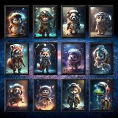 Fantasy Animal Astronaut Poster for Kids Room Decor