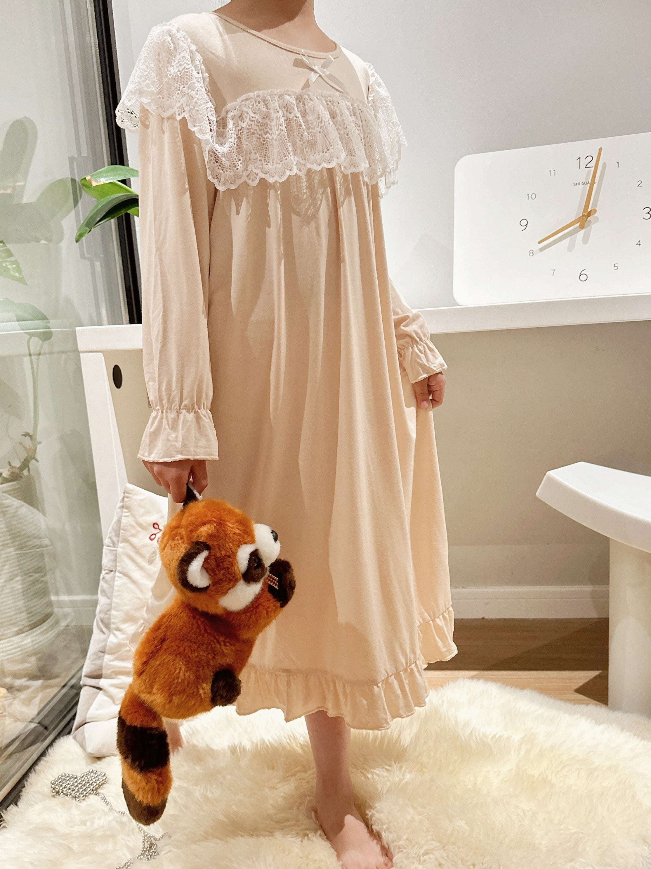 Girls Nightdress Long Sleeve Princess Dress Lace Bow Pajamas