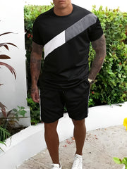 Men's Block Graphic T shirt & Active Drawstring Shorts Set