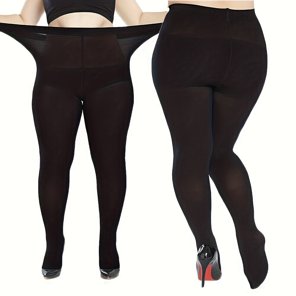2 Pairs Plus Size High Waist Tights Soft Semi Sheer Opaque Pantyhose