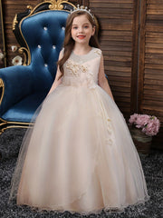 Girls Princess Dress Sleeveless Flower Embroidery Mesh Tutu Dress