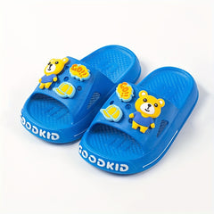 Boys Cartoon Bear Open Toe Slippers Non Slip Lightweight Indoor Shower Pool