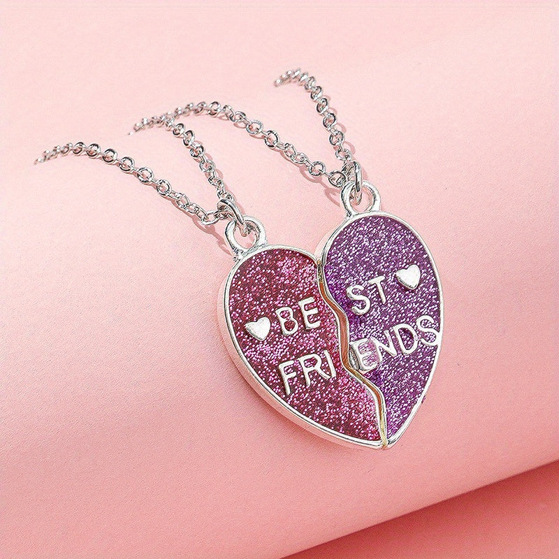 2pcs Girls Heart Pendant Necklace Good Friends Necklace Jewelry