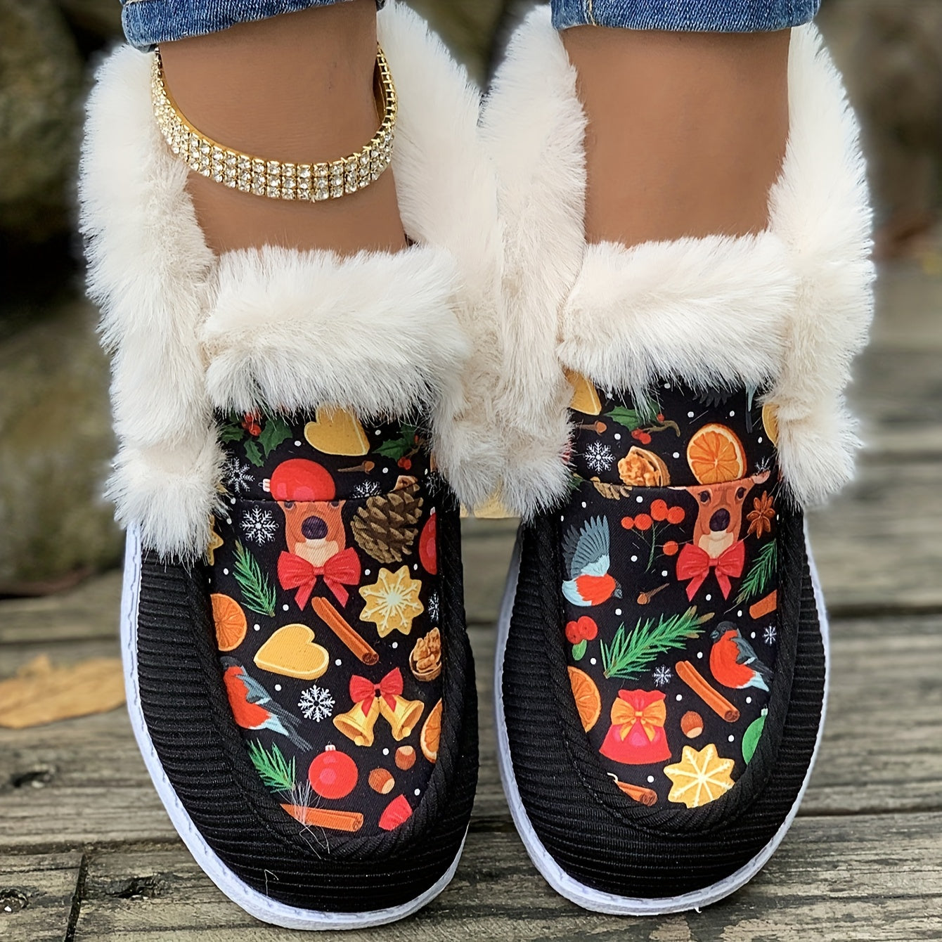Christmas Elements Print Non slip Snow Shoes Warm Travel Walking Shoes