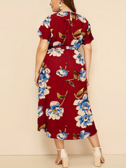 Dress Women's Plus Floral Print Short Sleeve Cut Out