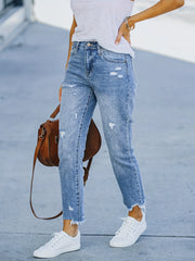 Casual Tapered Jeans Women's Plus Ripped Skinny Denim