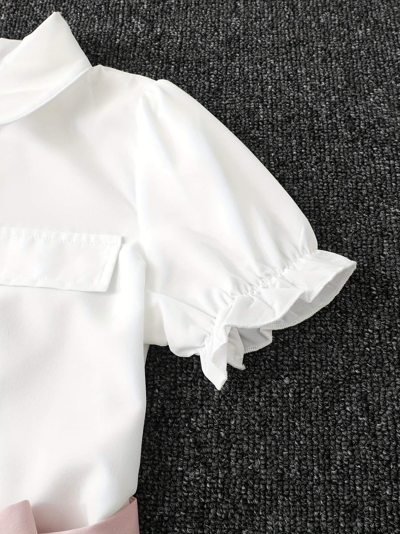 Girls Colorblock Collared Short Sleeve Blouse Tops