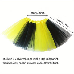 Women's Bee Game Costume Headband Glasses Sleeves Stockings Skirt for Halloween