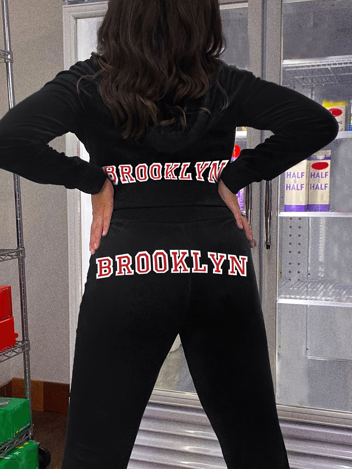 Women's Plus Size Letter Print Hoodie & Pants 2 Piece Set