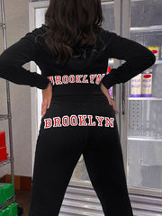 Women's Plus Size Letter Print Hoodie & Pants 2 Piece Set