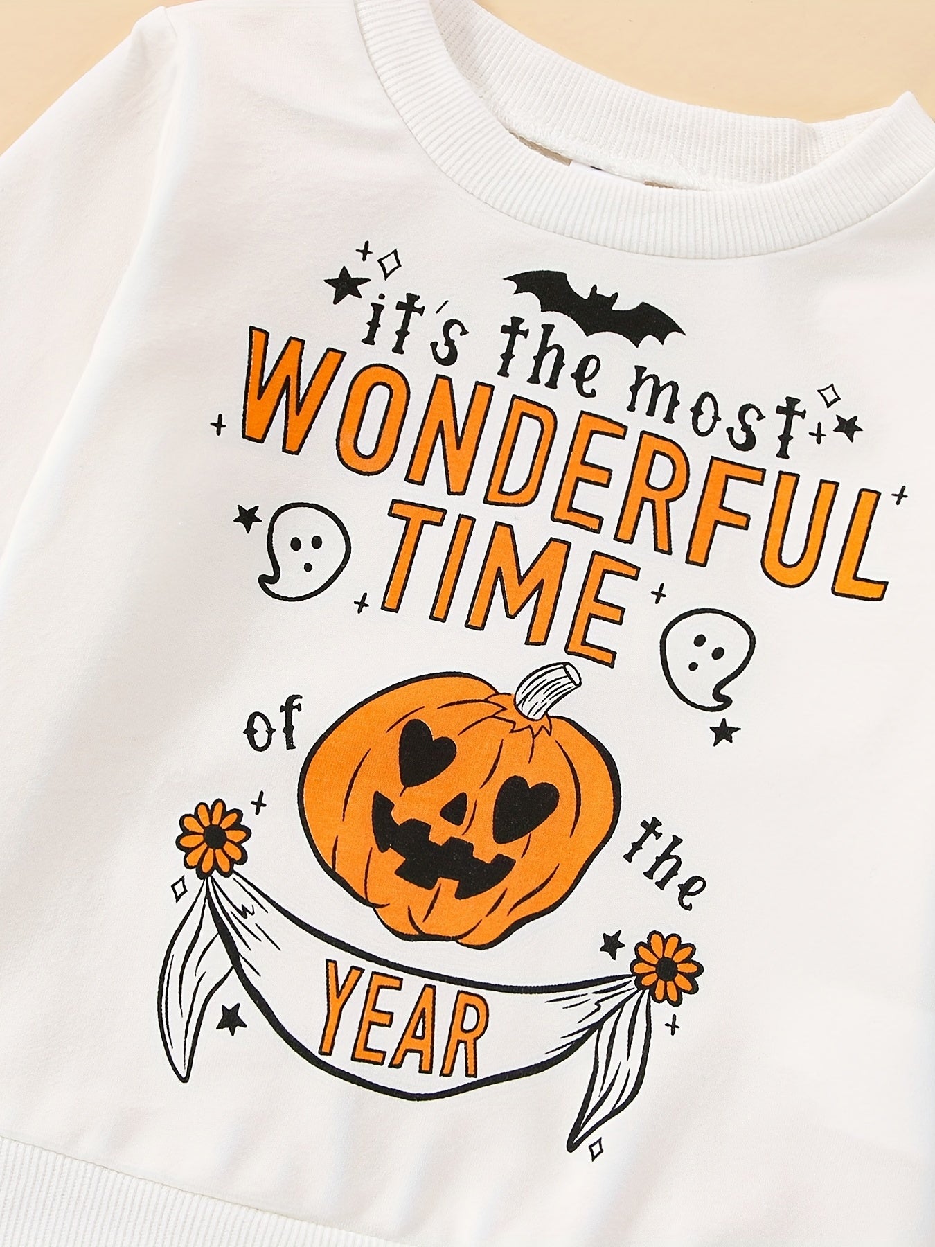 Baby's Halloween Letter Pumpkin Print Pullover Top
