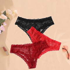 3-Pack Plus Size Floral Lace Underwear Set for Women Semi Sheer
