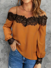 Colorblock Lace Cold Shoulder Top