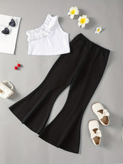 Toddler Girls One Shoulder Ruffle Top & Flare Leg Pants Set