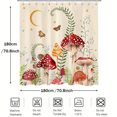 Mushroom Shower Curtain With 12 Hooks Waterproof Durable Bath Curtain