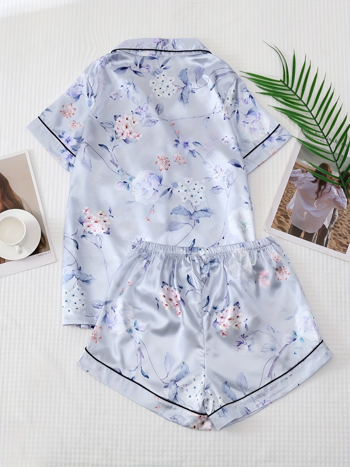 Floral Pajama Set Short Sleeve Top & Bow Shorts
