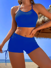 Ruched Bra Centre Wide Trim Bikini Sets Boxer Shorts Drawstring Bathing Suit