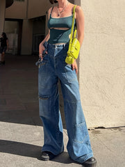 Baggy Wide Leg Jeans Zipper Pocket Denim Pants