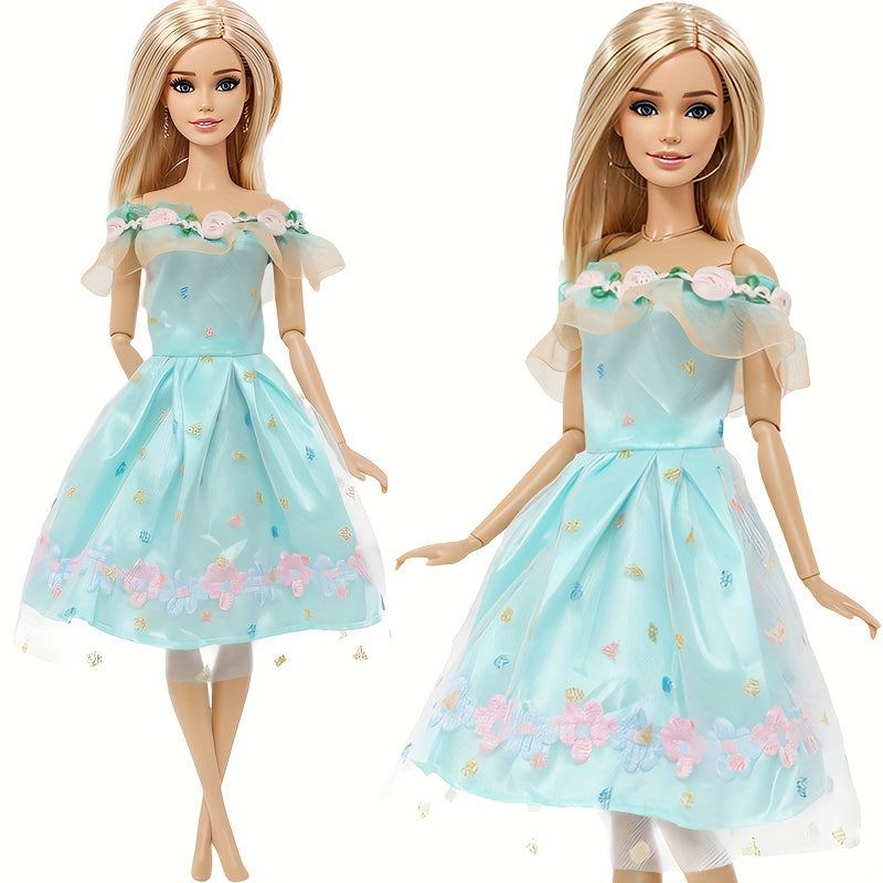 Green Floral Lace Mini Dress for 29 Dolls - Perfect Party Outfit