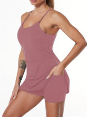 Women's Tennis Dress Workout Golf Dress Built in With Bra And Shorts Pocket