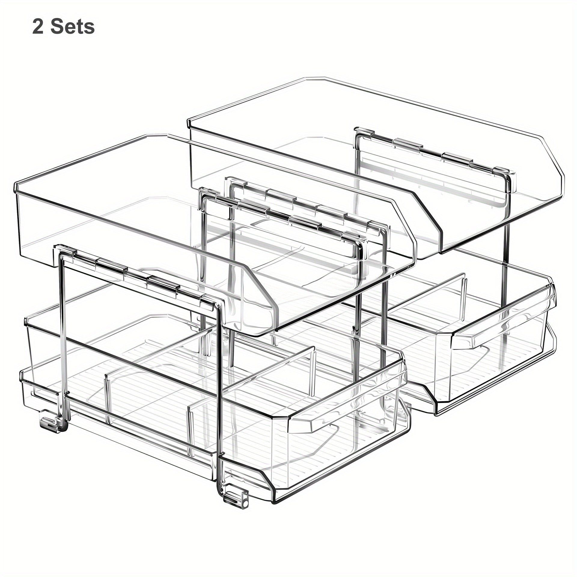 2 Tier Clear Organizer With Dividers Slide Out Storage Container