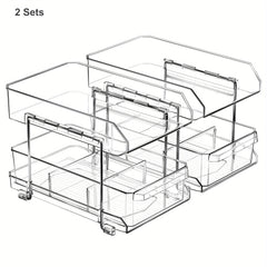 2 Tier Clear Organizer With Dividers Slide Out Storage Container