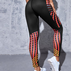 Women's High Stretch Yoga Leggings with Digital Printing and Stripe Details