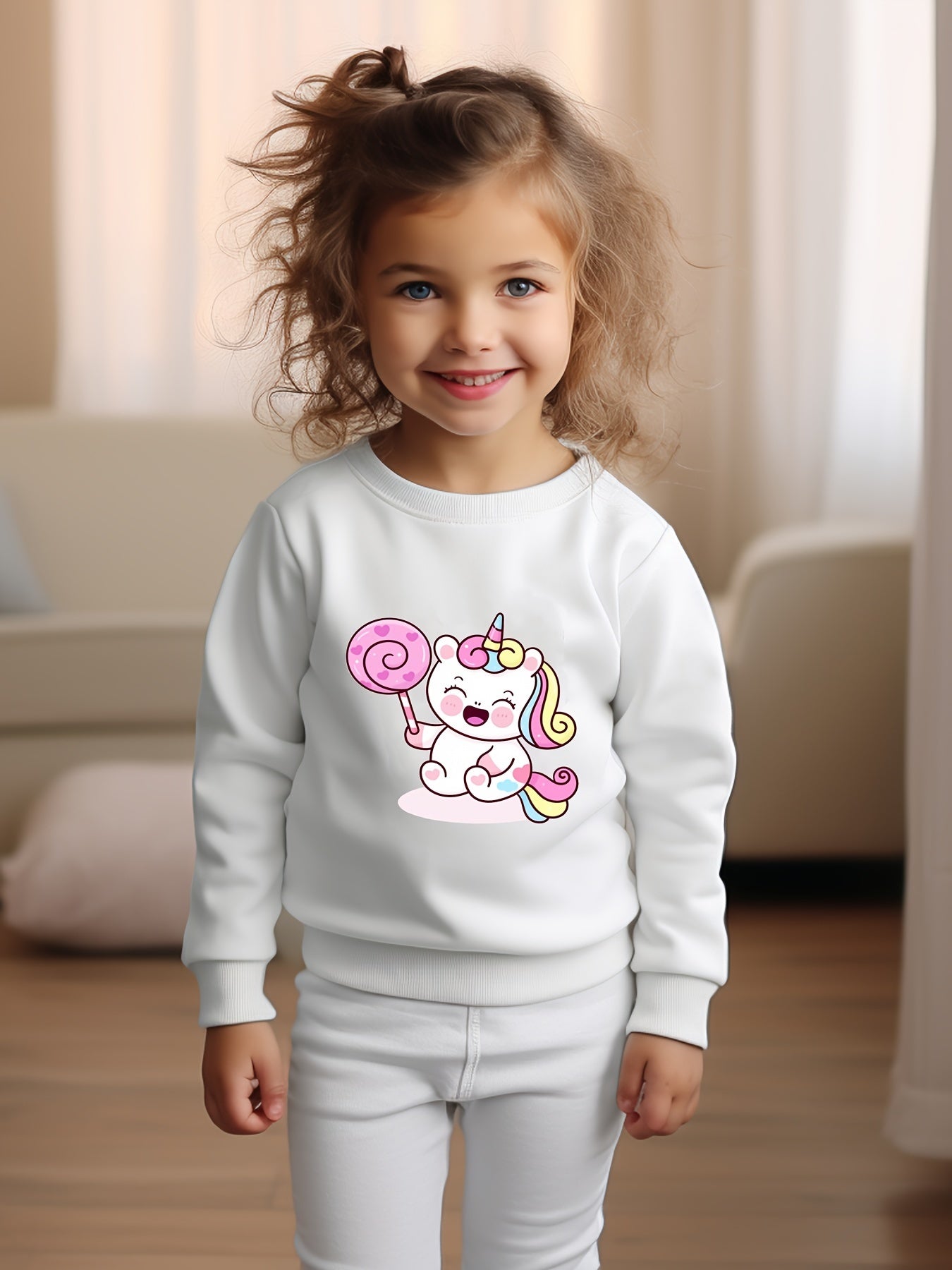 Lollipop Unicorn Graphic Crew Neck Sweatshirt for Kids