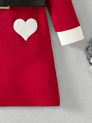 3pcs Christmas Dress Set for Girls - Heart Element with Belt and Hat