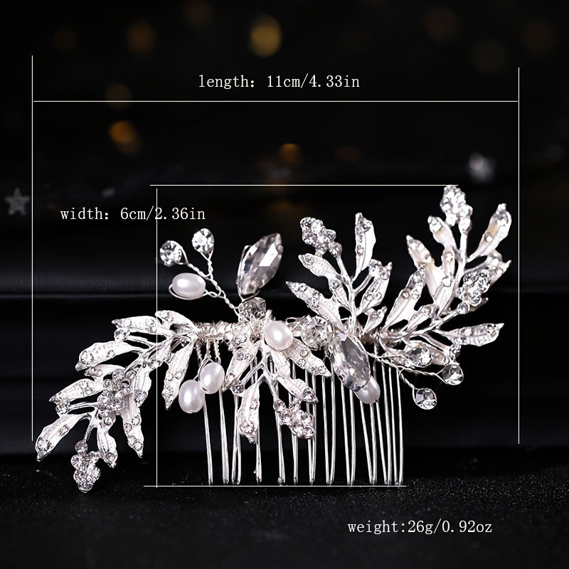Leaf Faux Pearl Rhinestone Bridal Hair Comb Wedding Hair Accessories