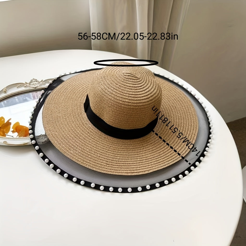 Mesh Brim Sun Hat Straw Floppy UV Protection Beach Hats for Women