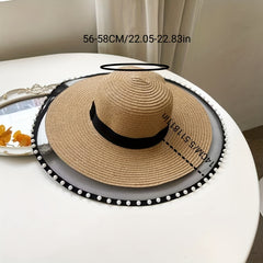 Mesh Brim Sun Hat Straw Floppy UV Protection Beach Hats for Women