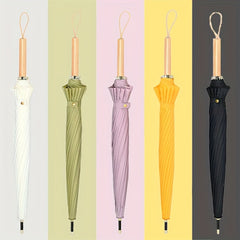 16 Ribs Long Handle Umbrella Wooden Waterproof Windproof Umbrella