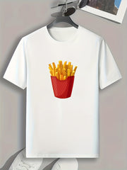 French Fries Print Men's T-shirt, Comfy Sports Tee