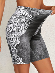 Denim Floral Print High Waist Shorts