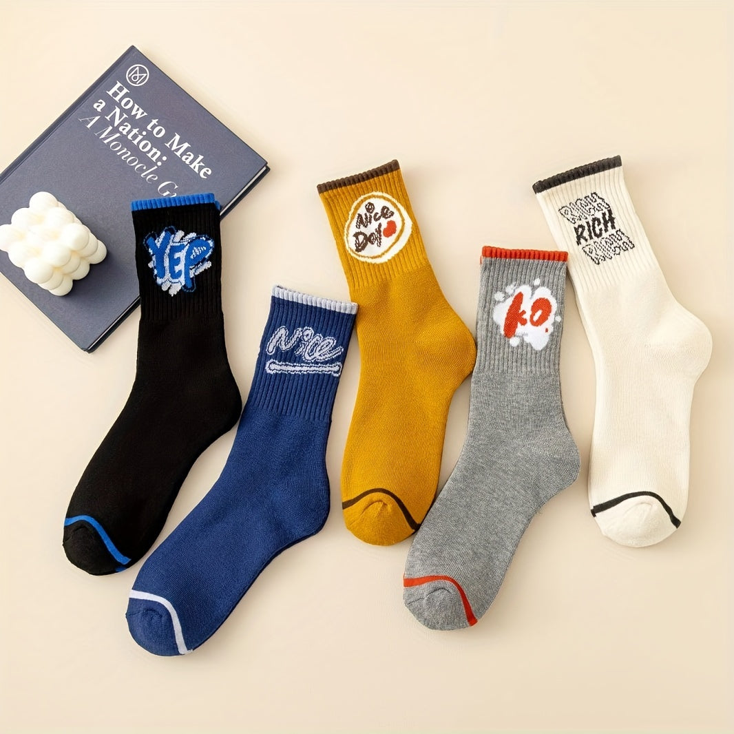 5 Pairs Letter Print Socks Women's Mid Tube Stockings