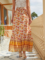 Floral Print Drawstring Skirt Boho Skirt For Spring & Summer