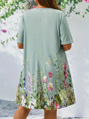 Floral Print Short Sleeve Pleated Dress