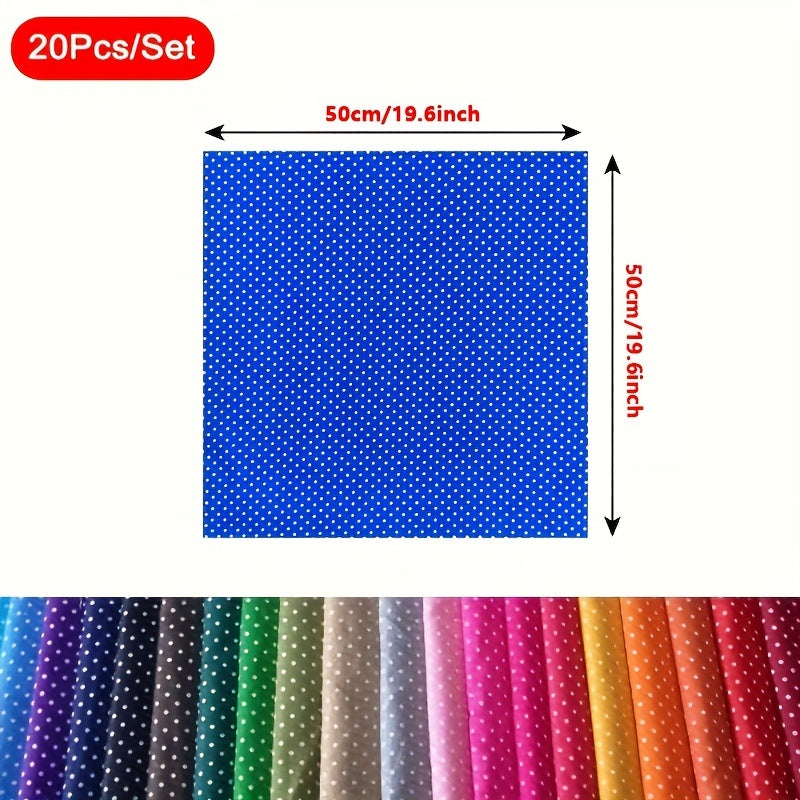 20pcs Multicolor Polka Dot Cotton Fabric for DIY Crafting